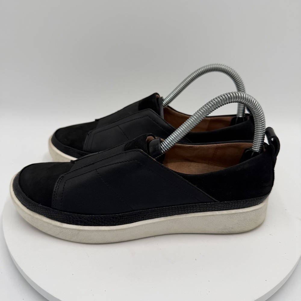 Vionic Zinah Shoes Womens Size 7 Black Leather Suede Slip On Orthotic‎ Comfort